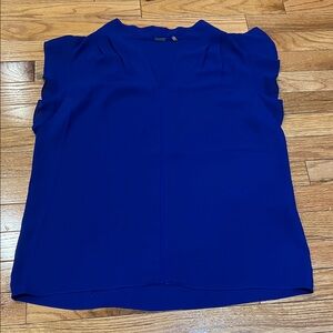 Elie Tahari Cobalt Blue Sleeveless V Neck Blouse with Ruffle Sleeve Size M